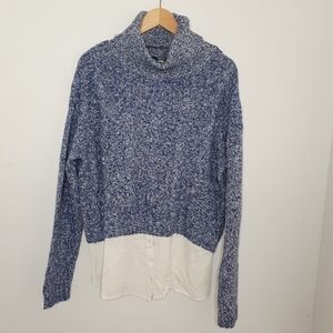 Kensie Turtle Neck Knit Blue & White Women Twofer Sweater Size M